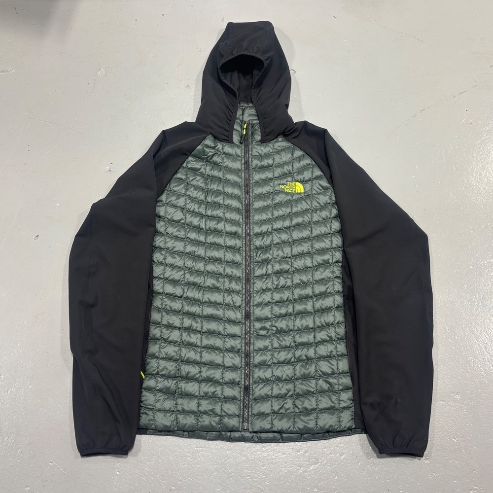 The North Face Mens Hybrid Quilted Softshell Hooded Jacket Green Black Large